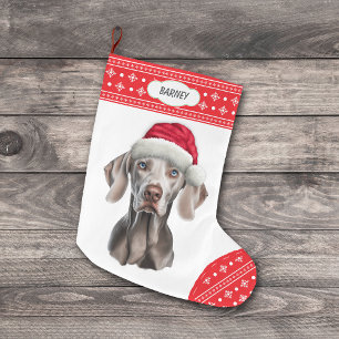 Meia De Natal Grande Fronteira Weimaraner Santa Hat Snowflake
