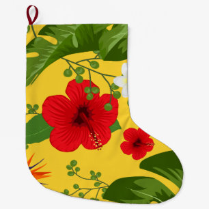 Meia De Natal Grande Fundo de Flores Tropicais 10