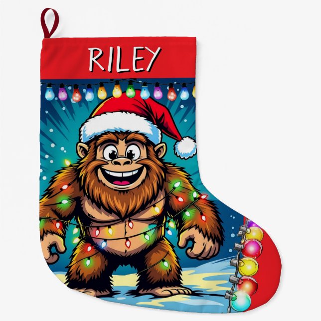 Meia De Natal Grande Funny Christmas Sasquatch Personalized (Frente)
