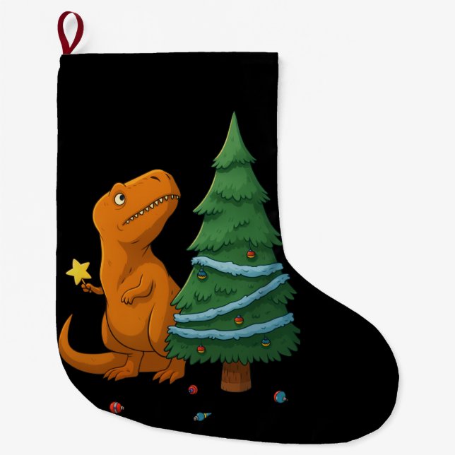Meia De Natal Grande Funny Dinosaur Christmas – Cute T-Rex Holiday (Frente)