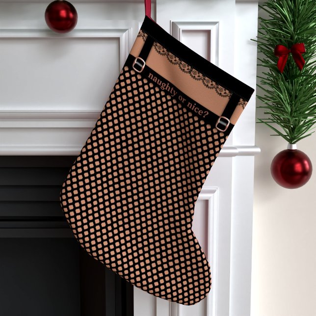 Meia De Natal Grande Funny Faux Fishnet Hosiery Naughy ou Nice (Naughty and nice gifts can both be put in this Christmas Stocking. Which sort will you put in yours?)