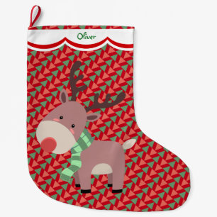 Meia De Natal Grande Funny Reindeer Pattern Personalizado