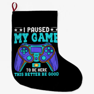 Meia De Natal Grande Gamer Shirt Boys Men Crianças Pausaram Meu Jogo Pa