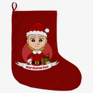 Meia De Natal Grande Garota de Natal bonita com cabelo loiro curto
