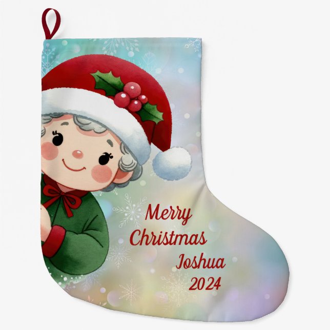 Meia De Natal Grande Garoto Bonito com Papai Noel (Frente)