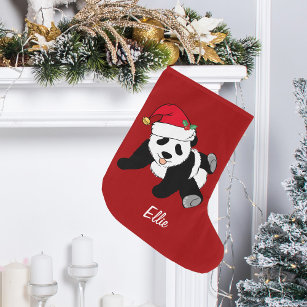 Meia De Natal Grande Garoto Vermelho Personalizado Do Urso Panda Bonito