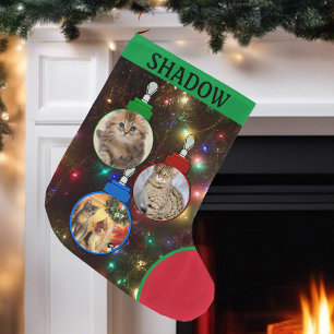 Meia De Natal Grande Gatinho Cat. Ornamentos de Árvore Fotográfica Ad