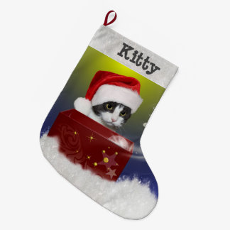 Meia De Natal Grande Gatinho de Papai Noel