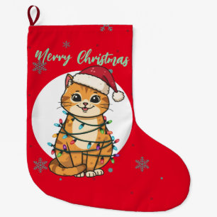 Meia De Natal Grande Gato alegre vermelho moderno floco de neve Natal g