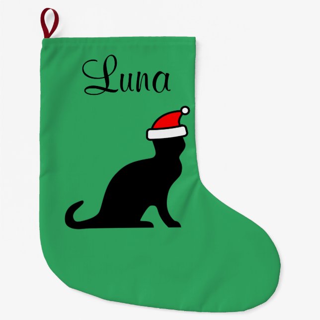 Meia De Natal Grande Gato fofo personalizado com animal de estimação de (Frente)
