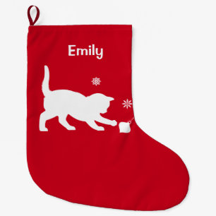 Meia De Natal Grande Gato que joga com uns enfeites de natal
