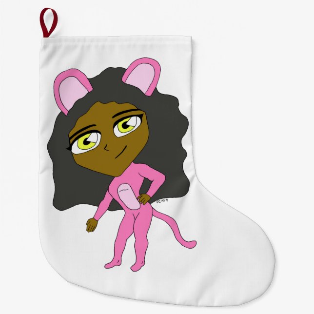 Meia De Natal Grande gato rosa (Frente)