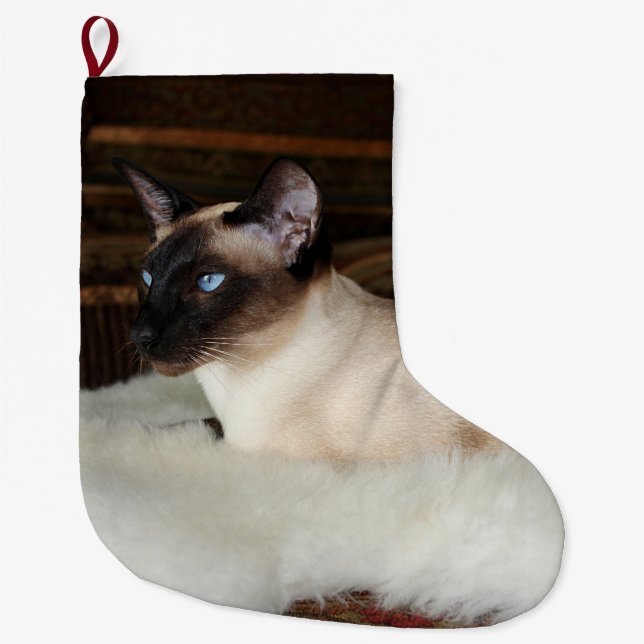 Meia De Natal Grande Gato Siamese elegante (Frente)