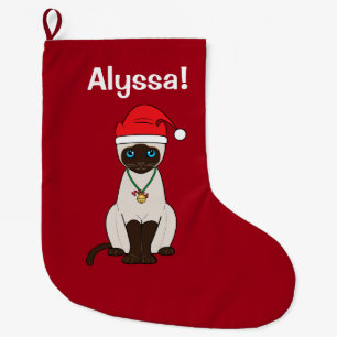 Meia De Natal Grande Gato Siamese no nome do Natal customizável