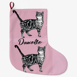 Meia De Natal Grande Gato Tabby Rosa Arte de Natal de Gatos Animais de