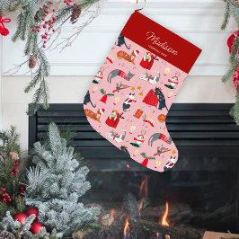 Meia De Natal Grande Gatos natal rosa retrô | Feriado | Meia