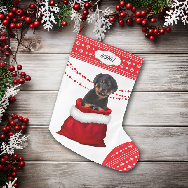 Meia De Natal Grande Gift Bag Rottweiler Cachorro Cachorro Neve Limite (Criador carregado)