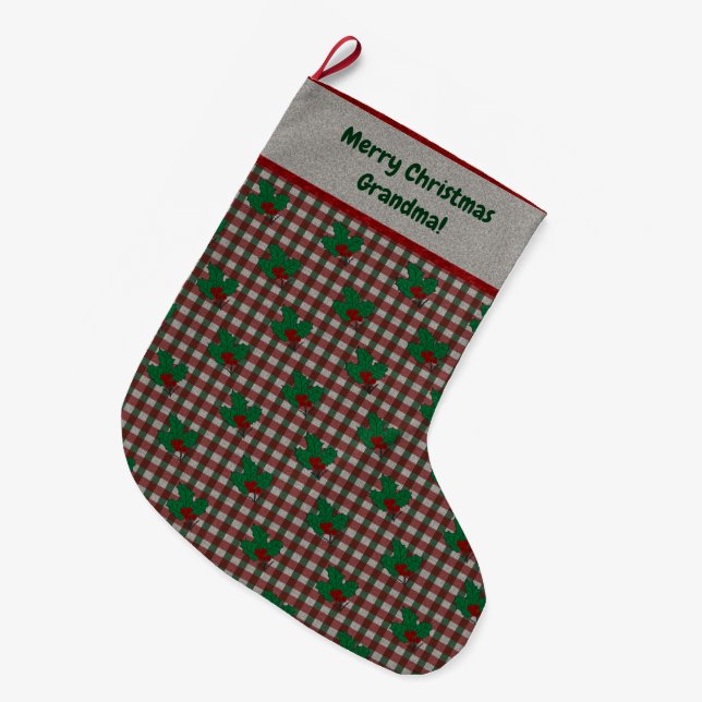Meia De Natal Grande Gingham Natal 1940 - Personalizado (Frente (Pendurada))