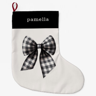 Meia De Natal Grande Gingham preto e branco verificado