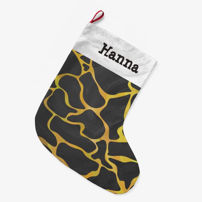 Meia De Natal Grande Girafa Preta e Amarela (Frente (Pendurada))