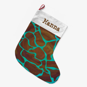 Meia De Natal Grande Giraffe Brown e Teal Impressão