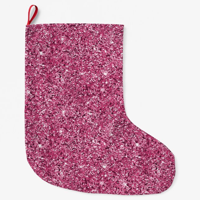Meia De Natal Grande Glitter Rosa (Frente)