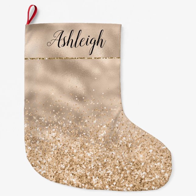 Meia De Natal Grande Glitzy Glitzy Glitter Sparkle Name (Frente)