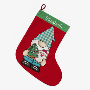 Meia De Natal Grande Gnome Personalizado Vermelho Verde Natal Festa