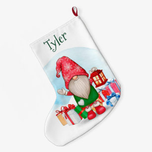 Meia De Natal Grande Gnomo de Natal bonito com nome