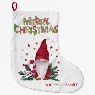 Meia De Natal Grande Gnomo Pine Ramificações de Árvores Estrelas Feliz 