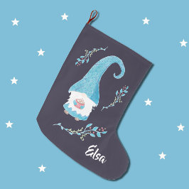 Meia De Natal Grande Gnomo sueco azul que armazena cacau quente