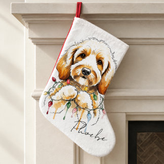 Meia De Natal Grande Goldendoodle Aquarela Nome do Cão Feriado