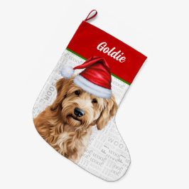 Meia De Natal Grande Goldendoodle de Natal com nome de cão
