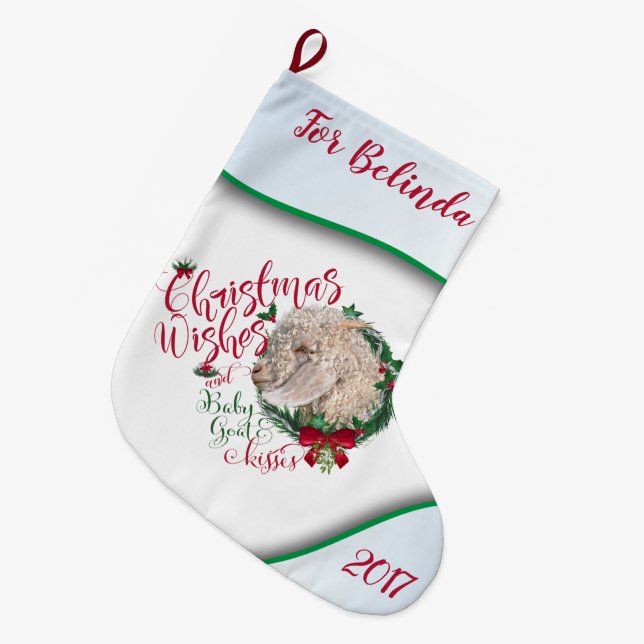 Meia De Natal Grande GOTA | O Natal Deseja O Bebê-Cabra Angora (Frente (Pendurada))