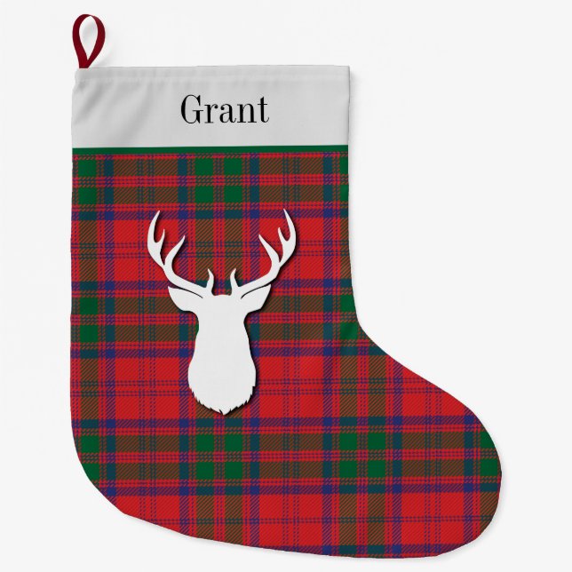 Meia De Natal Grande Grant Tartan Green Red Xadrez Personalizada (Frente)