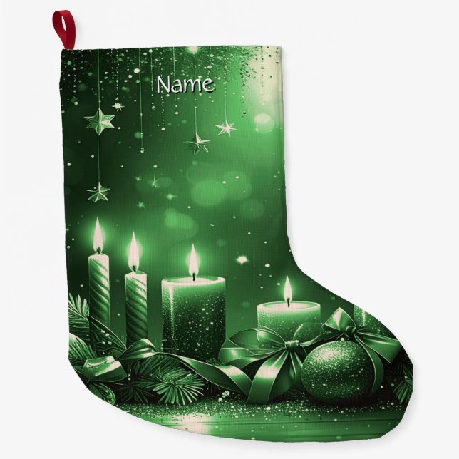 Meia De Natal Grande Green Candles Christmas Holiday Stocking (Frente)