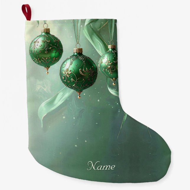 Meia De Natal Grande Green Christmas Ball Holiday Stocking (Frente)