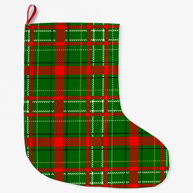 Meia De Natal Grande Green Christmas Tartan Plaid Pattern Design  (Frente)