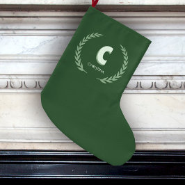 Meia De Natal Grande Green Laurel Wreath Letter C Monogram 