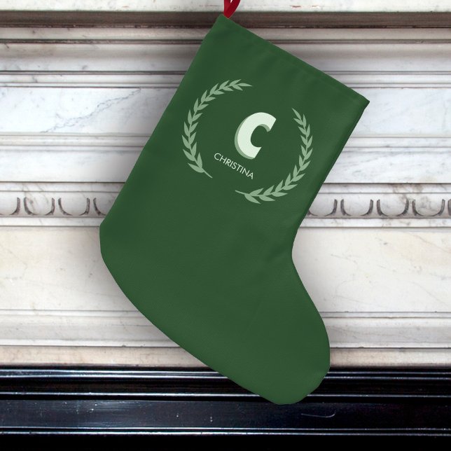 Meia De Natal Grande Green Laurel Wreath Letter C Monogram  (Criador carregado)