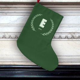 Meia De Natal Grande Green Laurel Wreath Letter E Monogram 