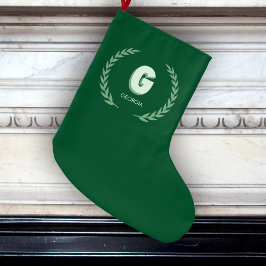 Meia De Natal Grande Green Laurel Wreath Letter G Monogram 