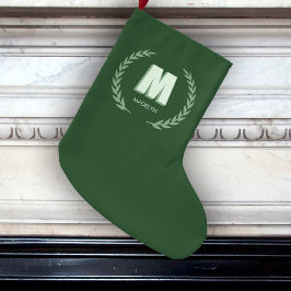 Meia De Natal Grande Green Laurel Wreath Letter M Monogram 