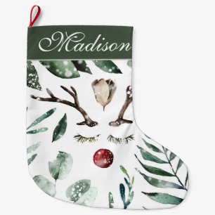Meia De Natal Grande Greenery de Inverno Rena de Natal   Monograma