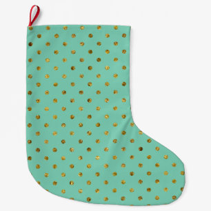 Meia De Natal Grande Grelha Dourada Chic e Pontos de Casa