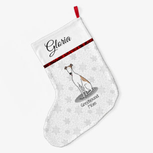 Meia De Natal Grande Greyhound Mãe (branco) Cachorro Bonito Mamãe Engra