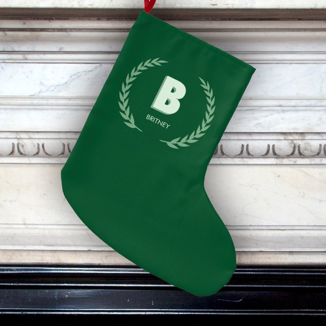Meia De Natal Grande Grinalda de Louro Verde Letra B Monograma  (Criador carregado)