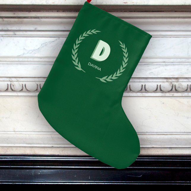 Meia De Natal Grande Grinalda de Louro Verde Letra D Monograma  (Criador carregado)