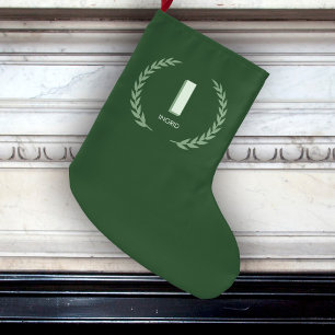 Meia De Natal Grande Grinalda de Louro Verde Letra I Monograma