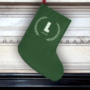 Meia De Natal Grande Grinalda de Louro Verde Letra L Monograma